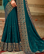 Thumbnail for Blue Vichitra Stone Work Saree With Unstitched Blouse Piece - Rosy - Distacart