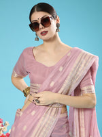 Thumbnail for Vishnu Weaves Women's Purple Lucknowi Cotton Chikankari Woven Saree with Blouse - Distacart