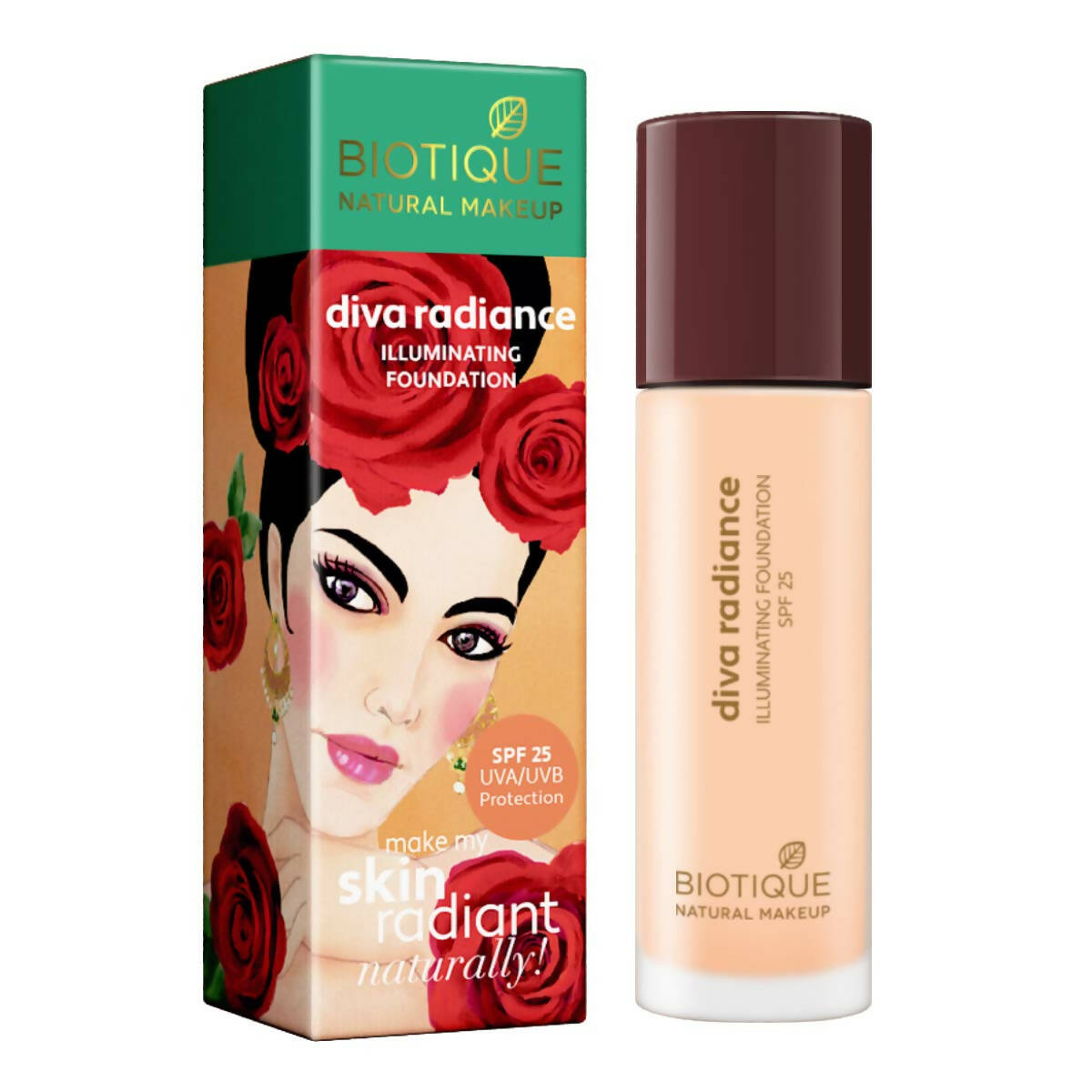 Biotique Natural Makeup Diva Radiance Illuminating Foundation-Creamy Oatmeal - Distacart