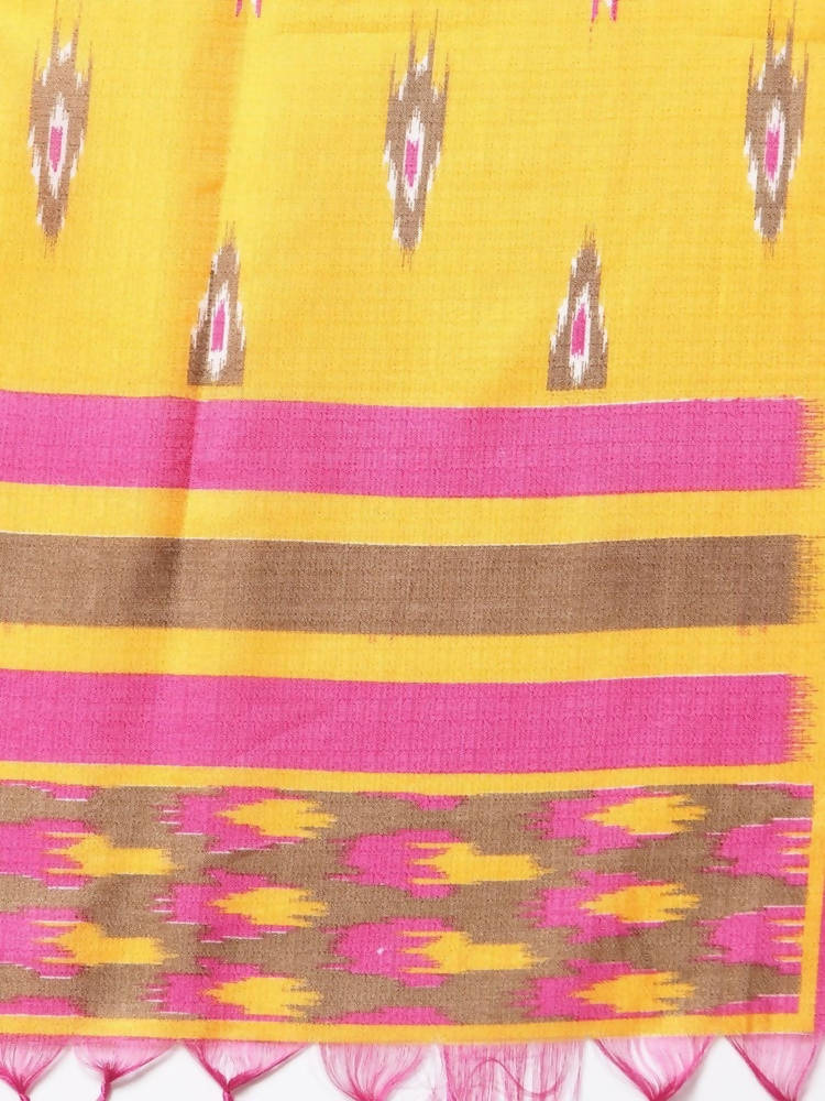 Myshka Mustard Color Cotton Solid Kurta With Pant Dupatta Set