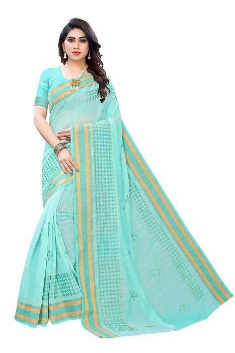 Vamika Embroidery Rama Green Chanderi Saree (MINI CHECKS RAMA)