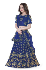 Thumbnail for Dwiden Royal Blue Baby Doll Tafetta Sattin Semi-Stitched Girl's Lehenga Choli - Distacart