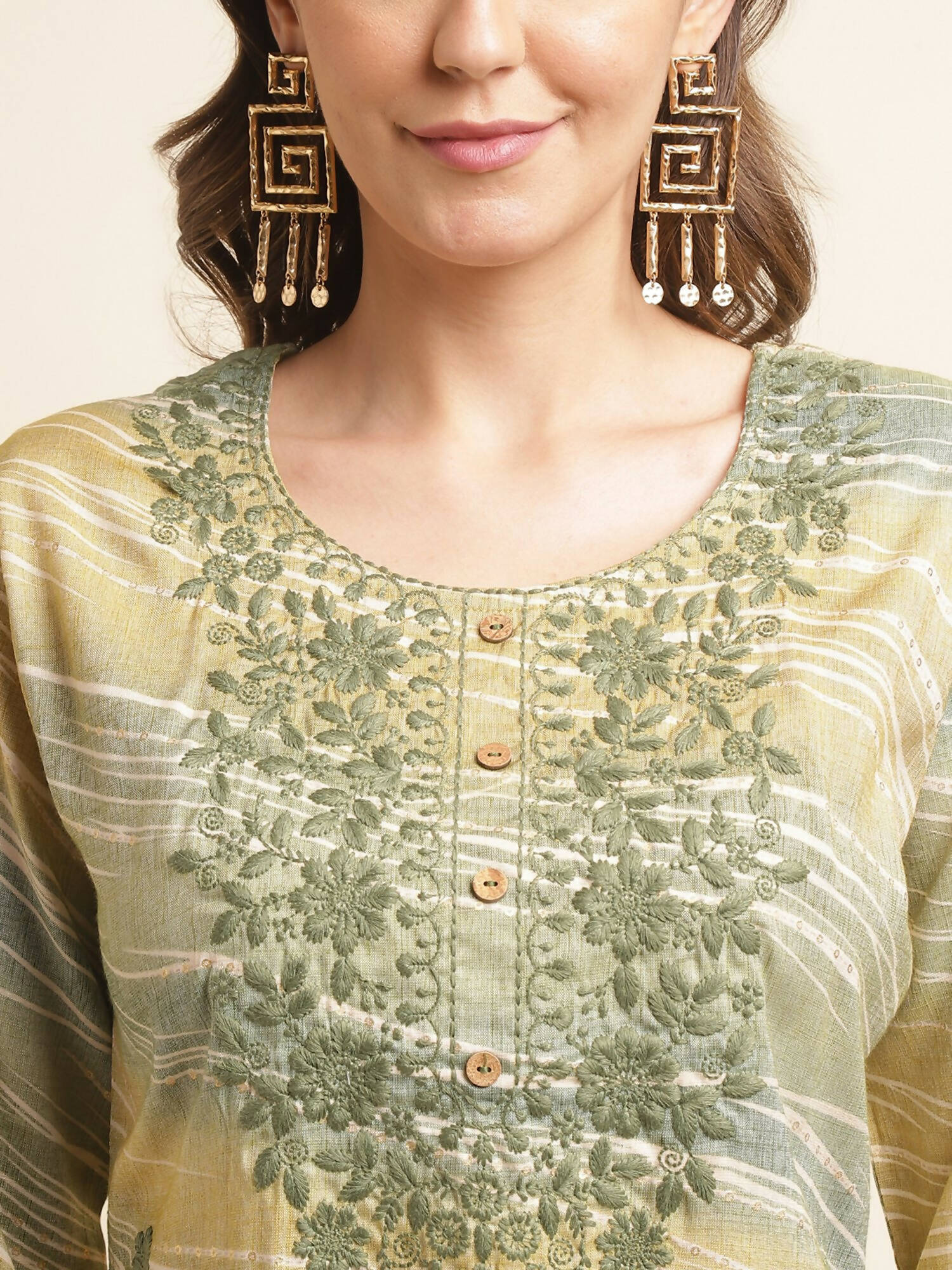 Green Poly Rayon Stripe Printed Straight Fit Kurta - Prasuti - Distacart