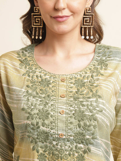 Green Poly Rayon Stripe Printed Straight Fit Kurta - Prasuti - Distacart