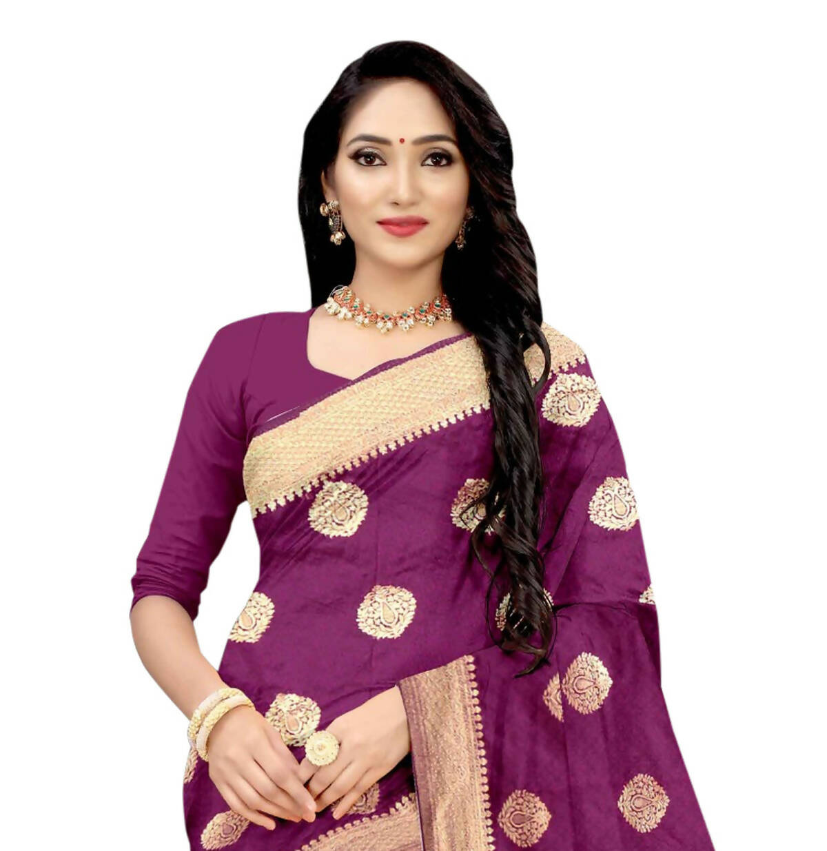 Vamika Weaving Banarasi Jacquard Purple Saree - Distacart