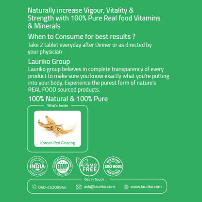 Laurik Koren Red Ginseng 1000Mg Tablets For Men | Natural Plant-Based Supplement For Energy & Stamina - Distacart