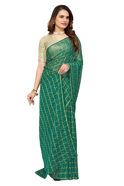 Vamika Green Jari Work Chiffon Saree (GARVITA GREEN) - Distacart