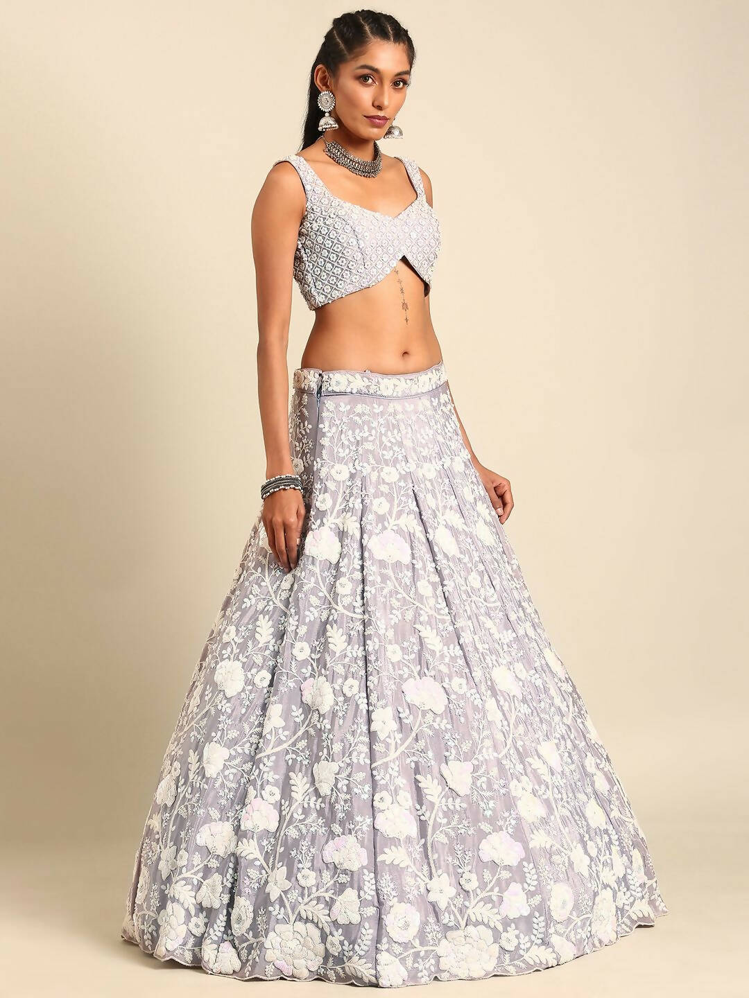 House of Panchhi Mauve Chinon Sequins and Zarkan embroidery Lehenga choli & Dupatta - Distacart