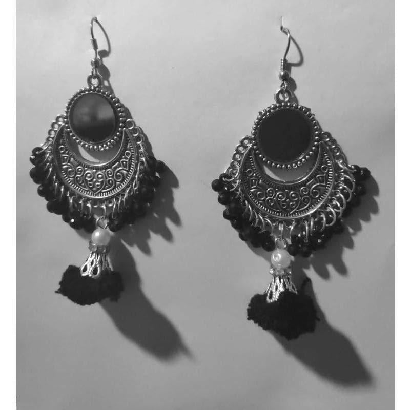 Beautiful Chandbali Earring With Black Beads And Mirror