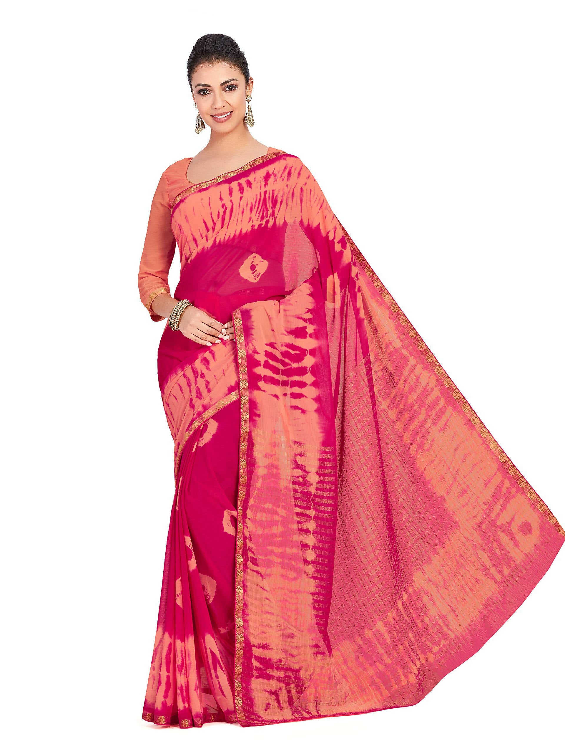 Mimosa Women's Pink Banarasi Chiffon Silk Saree - Distacart