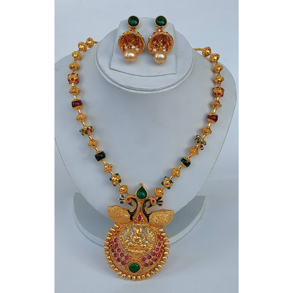 Gold Plated Beaded Temple Necklace Set - Distacart