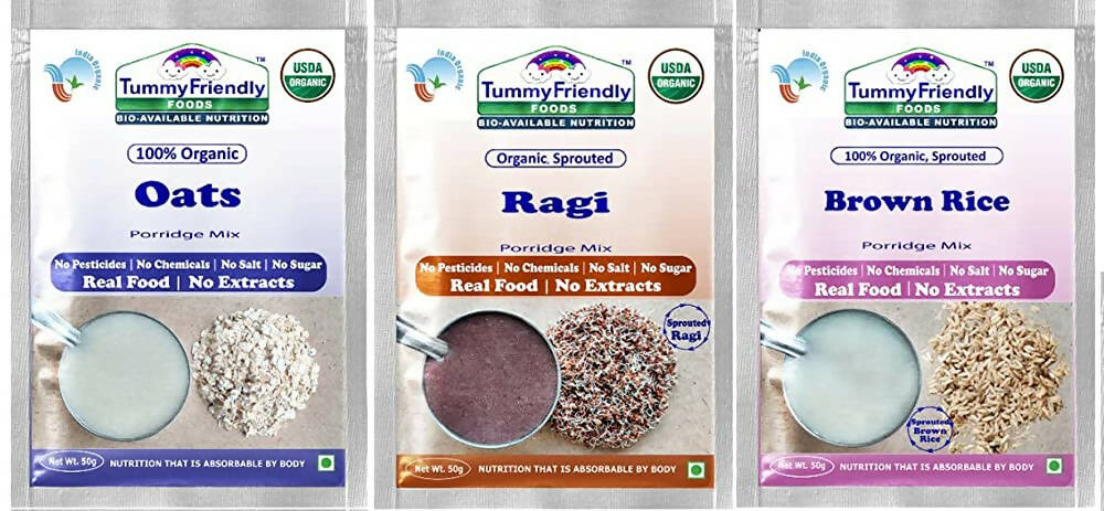 TummyFriendly Foods Organic Sprouted Porridge Mixes Sprouted Ragi Powder, Sprouted Brown Rice and Oats Combo - Distacart