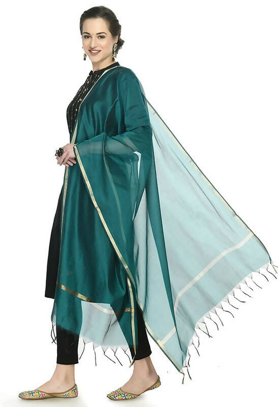 Mominos Fashion Moeza Banarsi Piping Rama Green Dupatta - Distacart