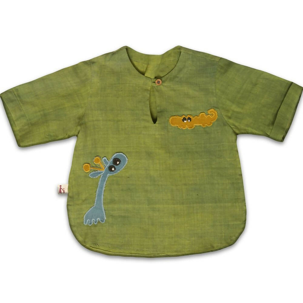 Mhyssa Tick Tock Round Neck Half Sleeve Green T-shirt With Full Length Yellow Pant Set For Kids - Distacart