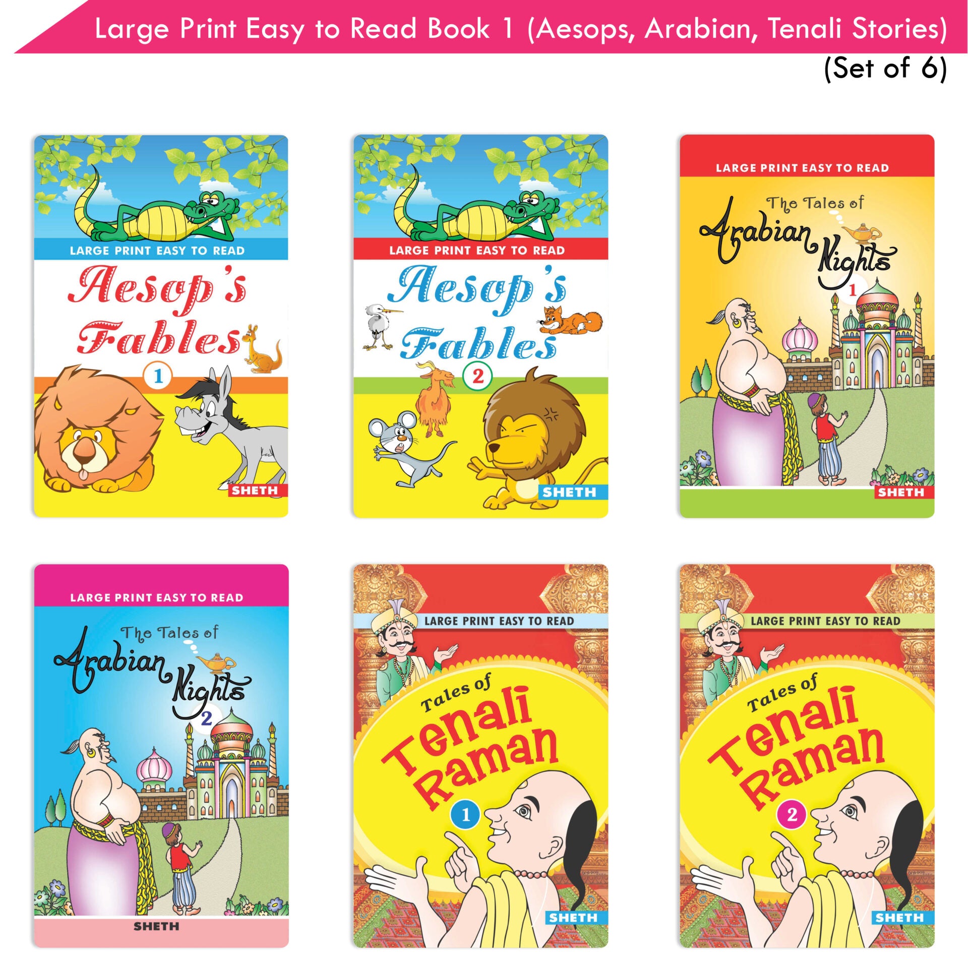 Large Print Easy to Read Aesop's Fables, Arabian Nights & Tenali Raman Classic Stories Books Set of 6| Ages 6 - 12 Year - Distacart