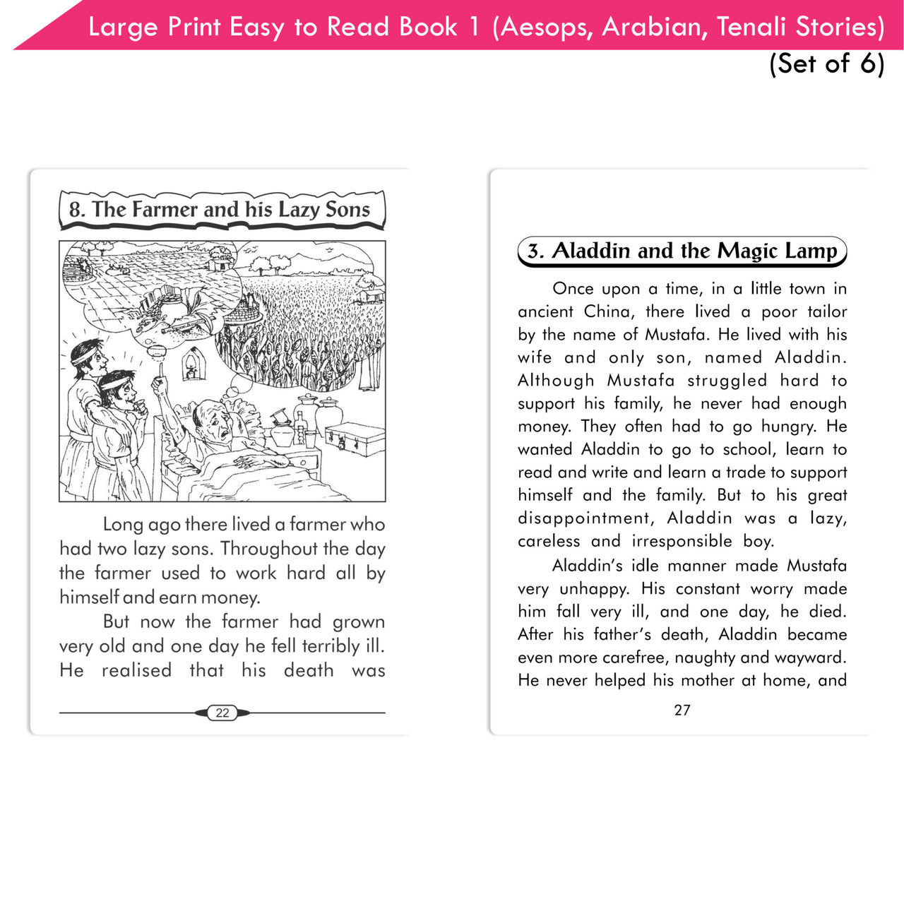 Large Print Easy to Read Aesop's Fables, Arabian Nights & Tenali Raman Classic Stories Books Set of 6| Ages 6 - 12 Year - Distacart