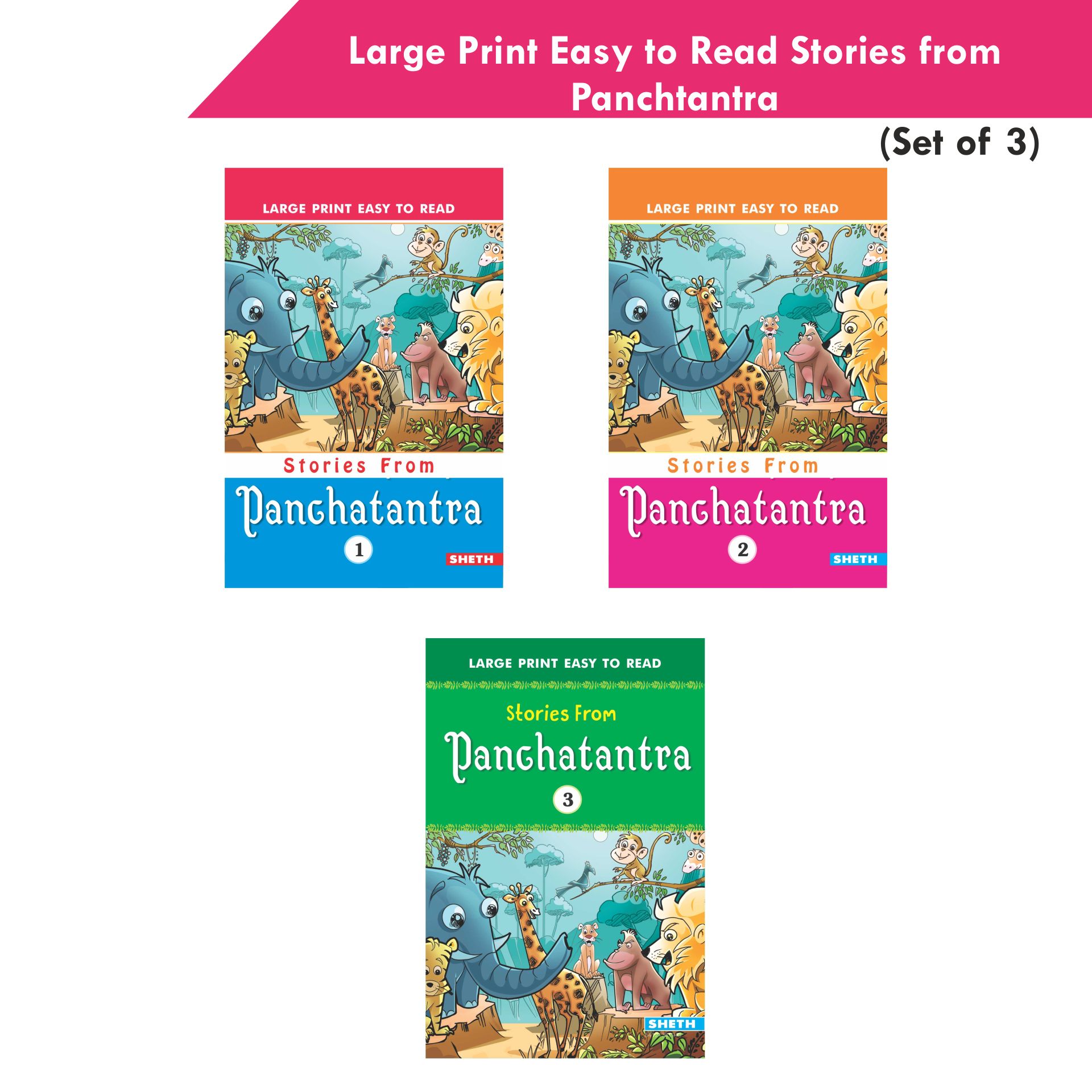 Large Print Easy to Read Panchtantra Stories Books Set of 3| Children Stories Books Ages 4-8 Year - Distacart