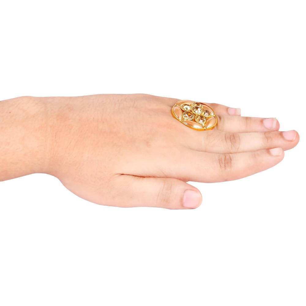 Tehzeeb Creations Golden Colour Ring With Golden Stone And Pearl