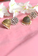 Thumbnail for Mominos Fashion Johar Kamal Beautiful Kundan Work Jhumka With White Beads - Distacart