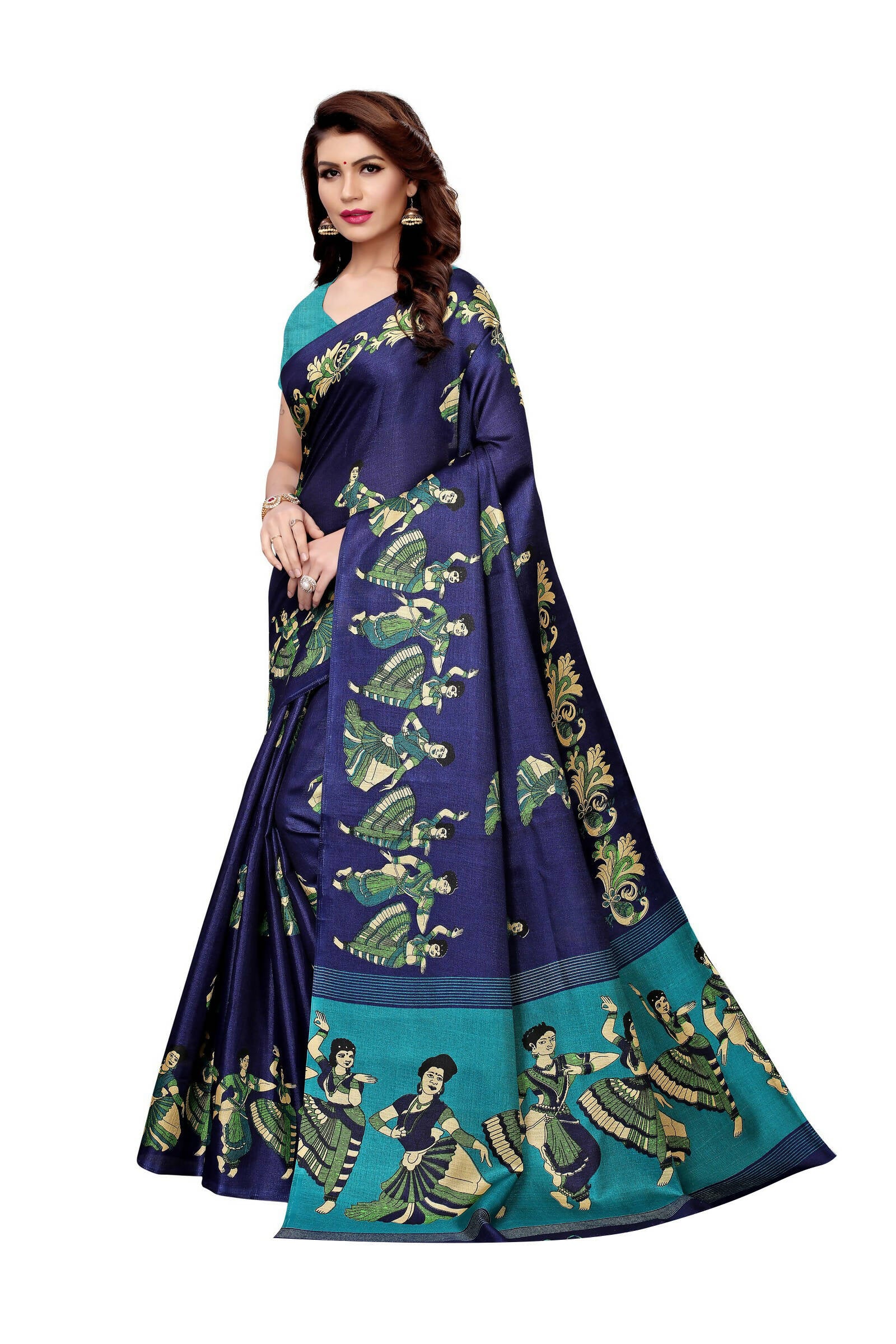 Vamika Navy Blue & Sky Blue Kalamkari With Jhalar Khadi Silk Saree - Distacart