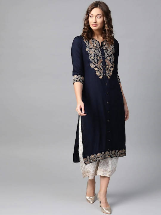 Anubhutee Navy Blue Paisley Floral Embroidery Kurta Set - Distacart