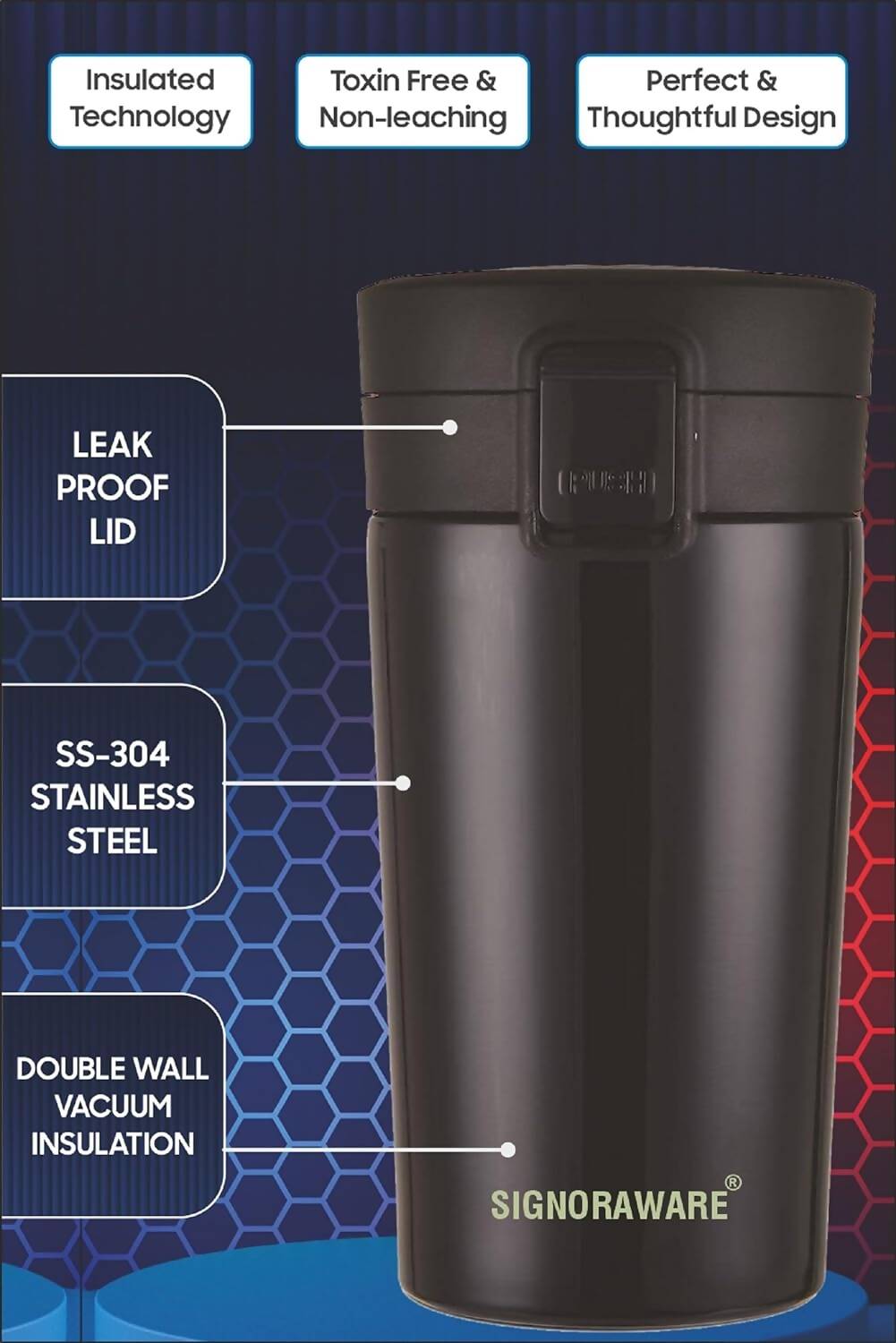 Signoraware Hot Pour Coffeemate Insulated Mug Tumbler - 350 ml (Black) - Distacart