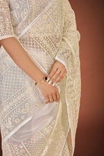 Thumbnail for Vamsee White Organza Saree - Distacart