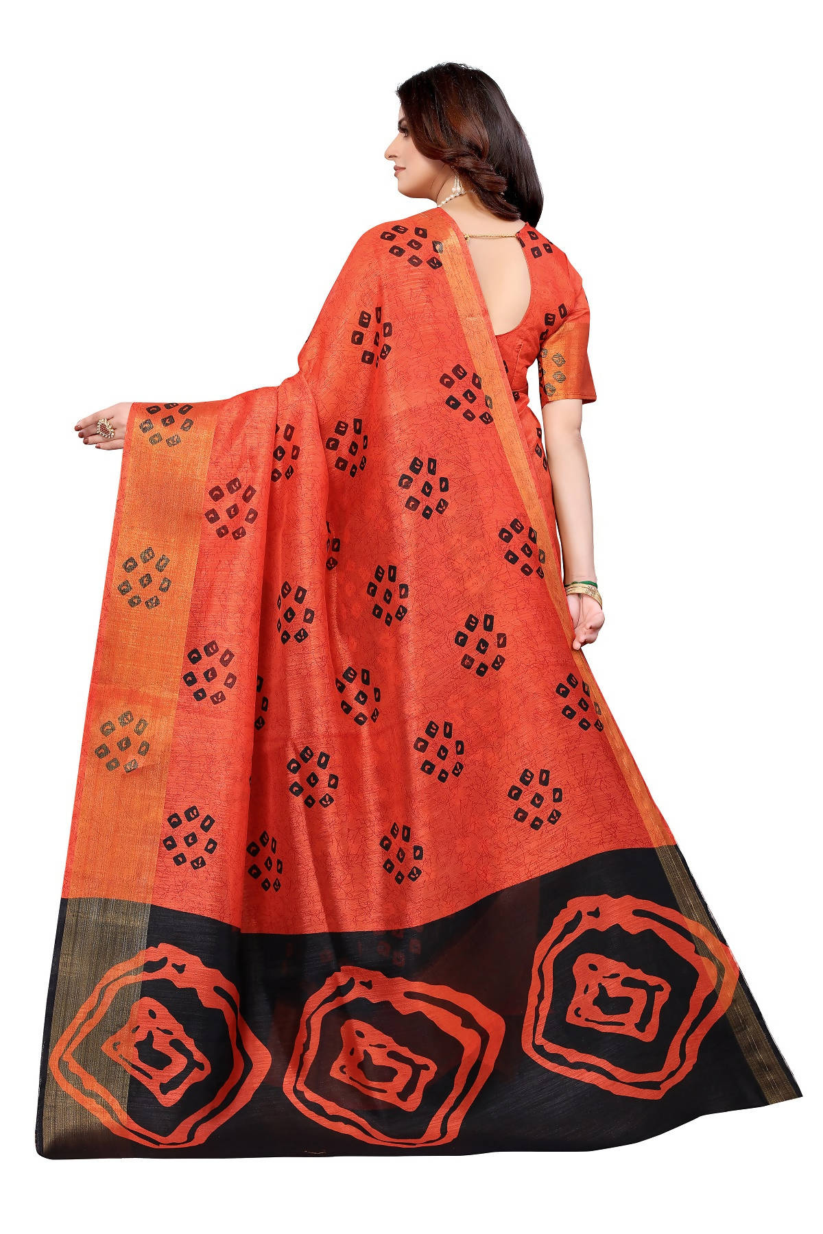 Vamika Ethnic Fire Black Jari Border Linen Saree - Distacart