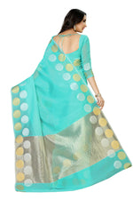 Thumbnail for Mimosa Women's Turquoise Blue Kanchipuram Cotton Saree - Distacart