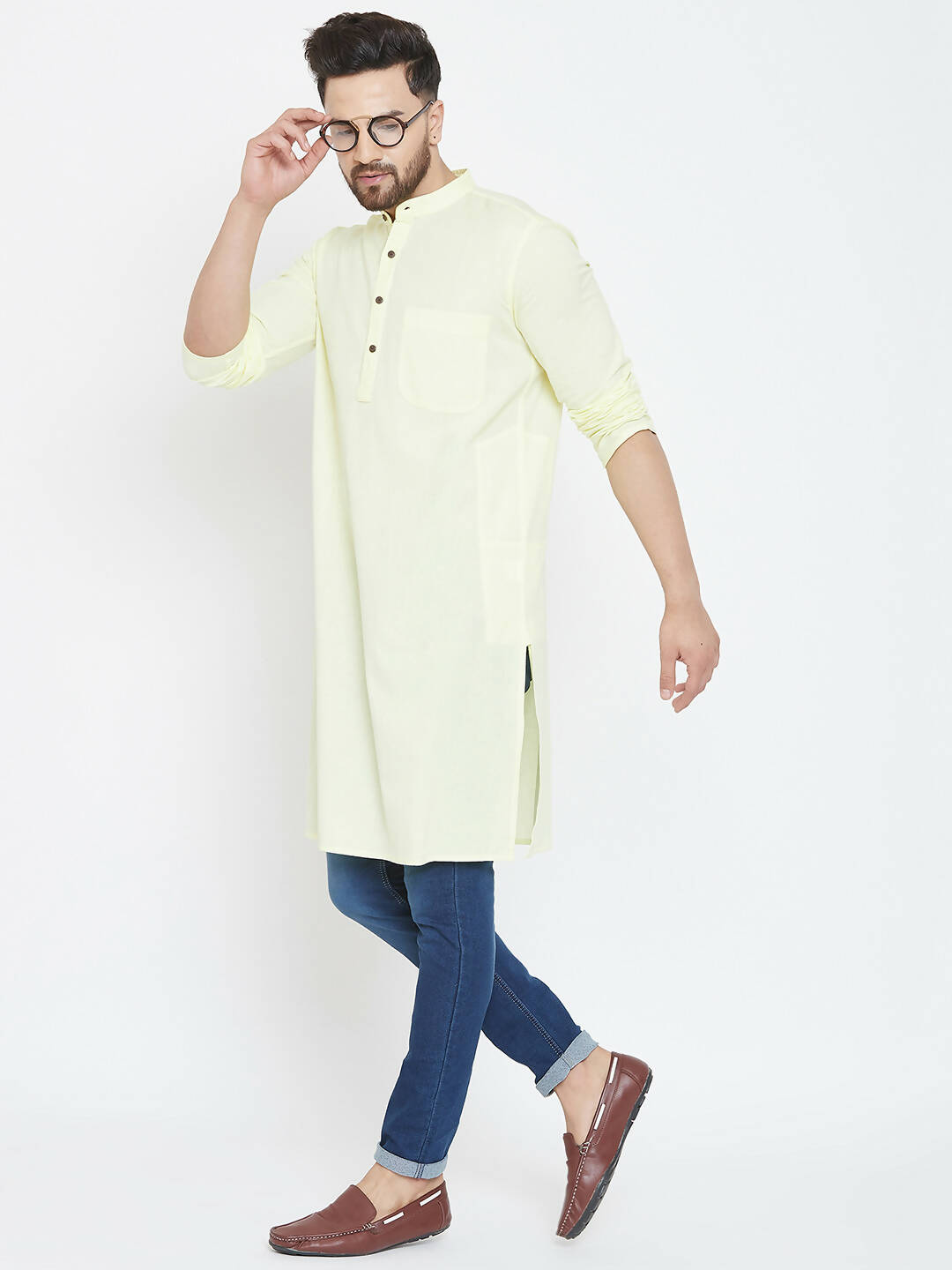 Even Apparels Yellow Color Men's Pure Cotton Kurta With Band Collar - Distacart