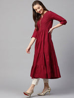 Thumbnail for Yufta Women Maroon Embroidered Tiered Anarkali Kurta