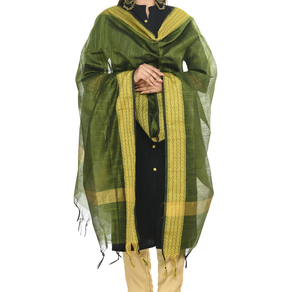 Mominos Fashion Moeza Handloom Cotton Mehndi Green Dupatta - Distacart