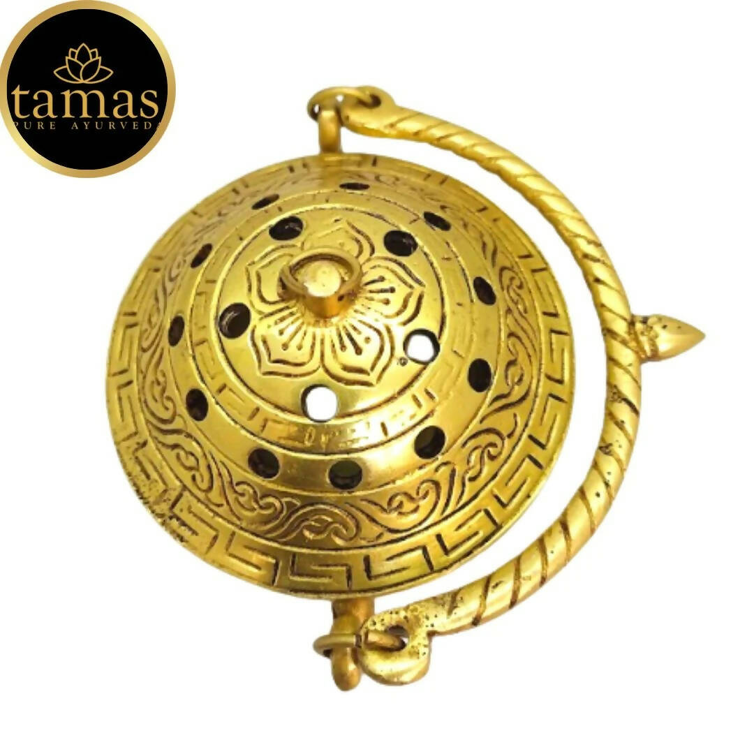 Tamas Brass Small Dhoop Burner with Handle and Lid (Golden) - Distacart