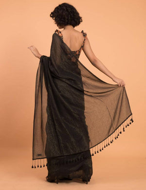 Suta Black Woven Zari Striped Pure Handloom Cotton Saree - Distacart
