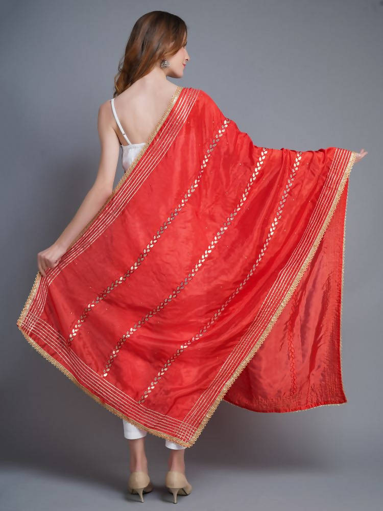 Shehnaai Red Artsilk Dupatta With Sarwoski And Gota Aari Embroidery