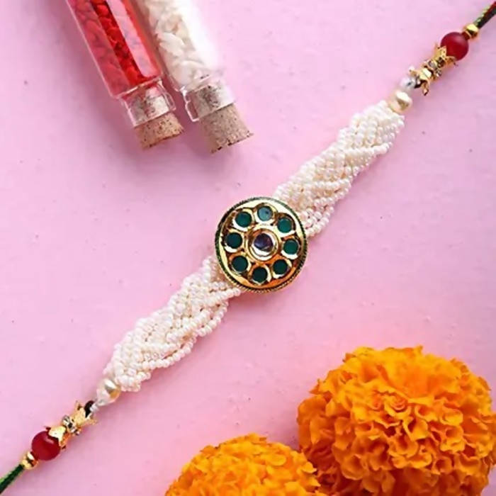 Traditional Kundan Rakhi With Wallet And Kitkat