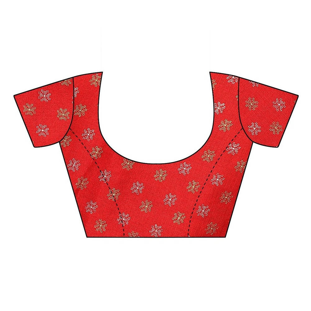 Vamika Printed Jute Silk Red Saree blouse