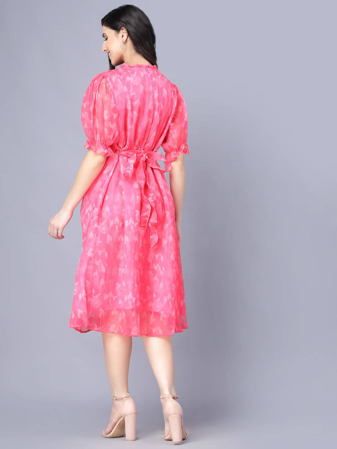 Myshka Women Pink White Floral Organic Cotton Midi Dress - Distacart