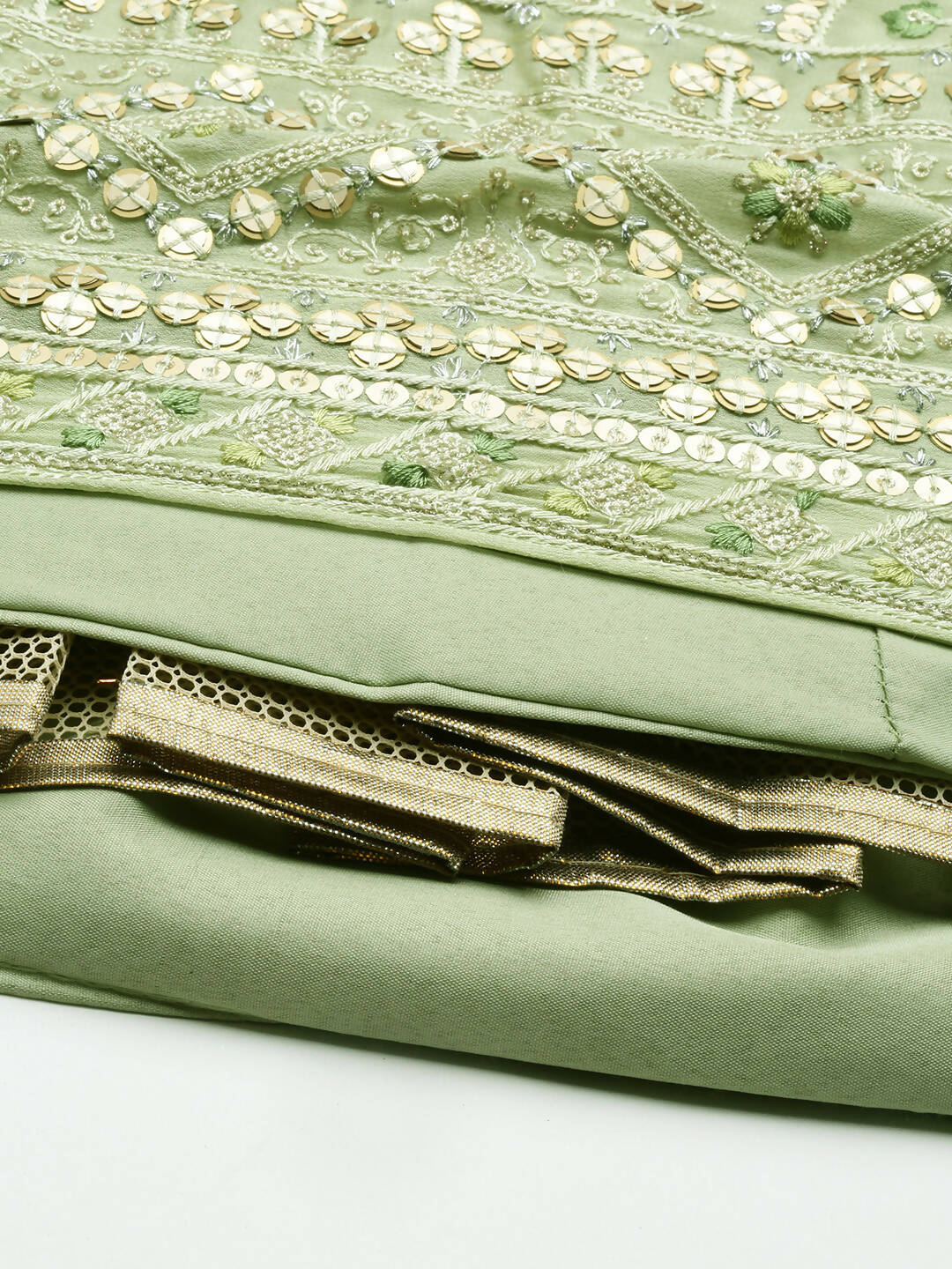 House of Panchhi Pista Green Pure Georgette Embroidered Lehenga & Blouse, Dupatta - Distacart