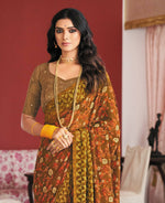 Thumbnail for Brown Georgette Brasso Floral Printed Saree With Unstitched Blouse Piece - Zyanya - Distacart