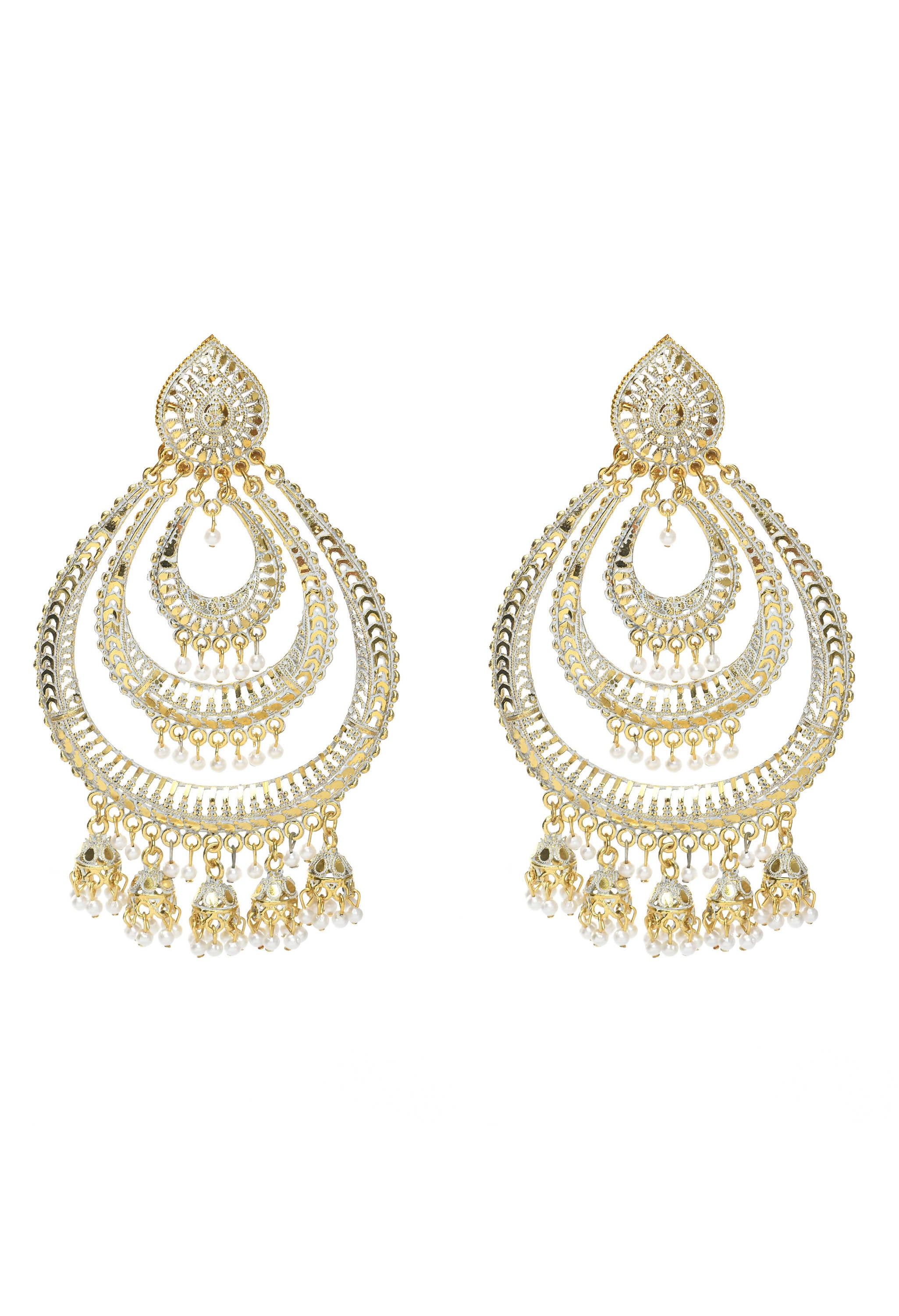 Mominos Fashion Johar Kamal Triple Circle White With Red Golden Big Size Earrings - Distacart