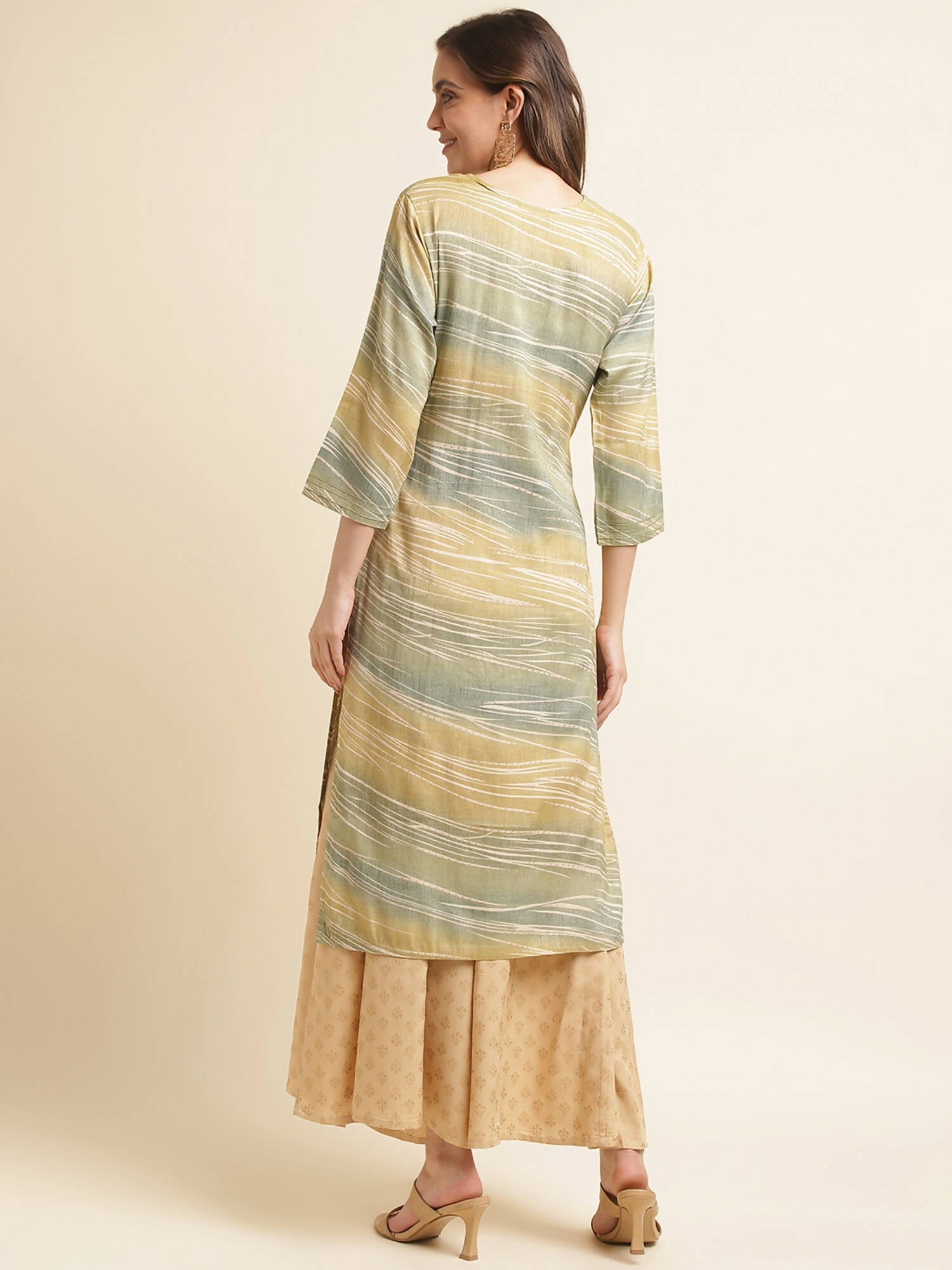 Green Poly Rayon Stripe Printed Straight Fit Kurta - Prasuti - Distacart