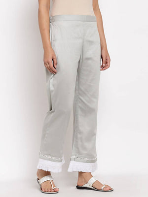 Myshka Beautiful Women's Grey Cotton Solid Casual Trouser