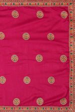 Thumbnail for Pink Chinon Embroidered Saree with Unstitched Blouse Piece - Roozal - Distacart