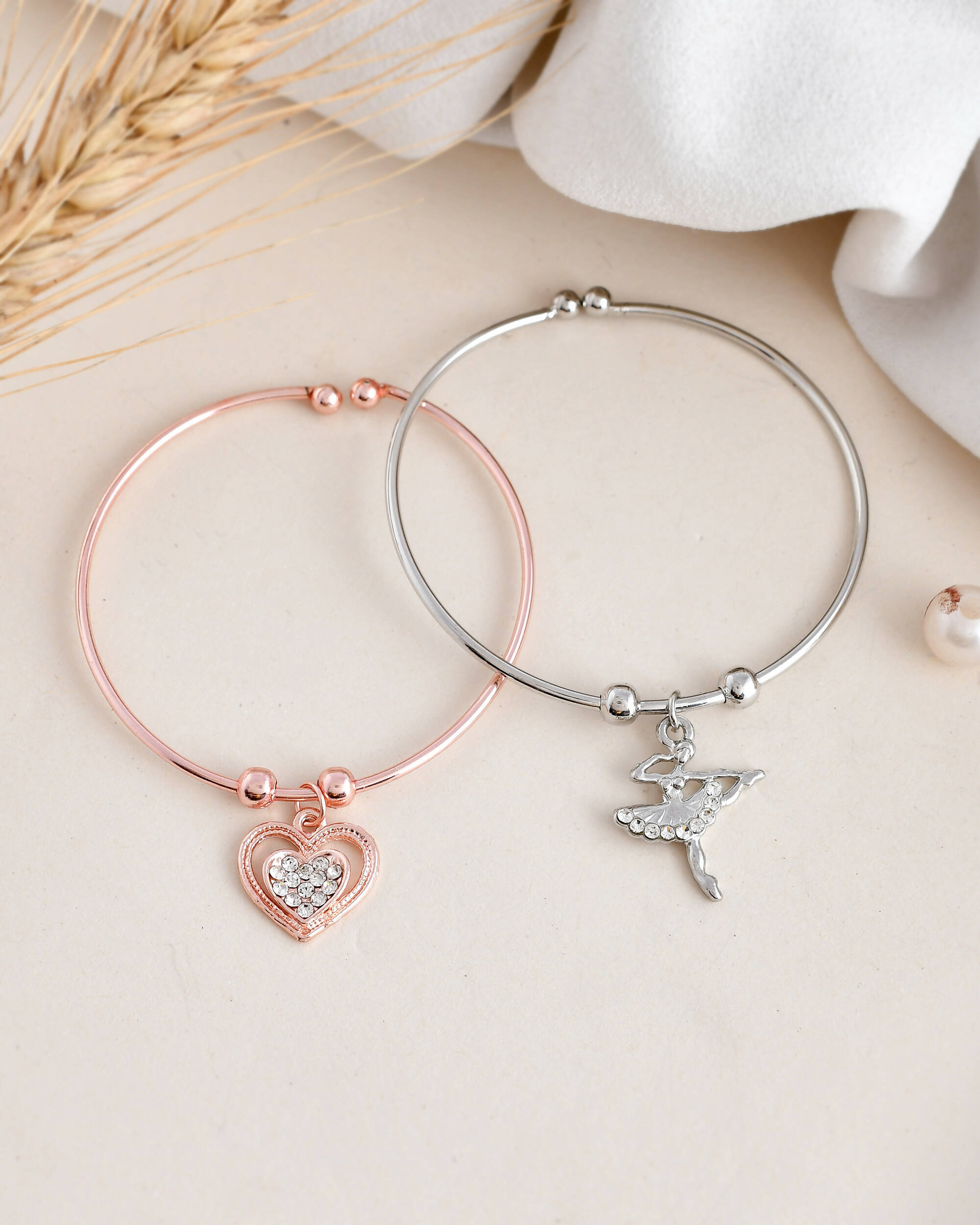 VOJ Stainless Steel Beads Gold-plated Bracelet Set (Pack of 2) - Distacart