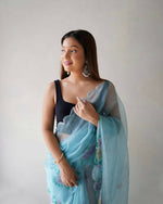 Thumbnail for Vamsee Sky Blue Organza Saree - Distacart