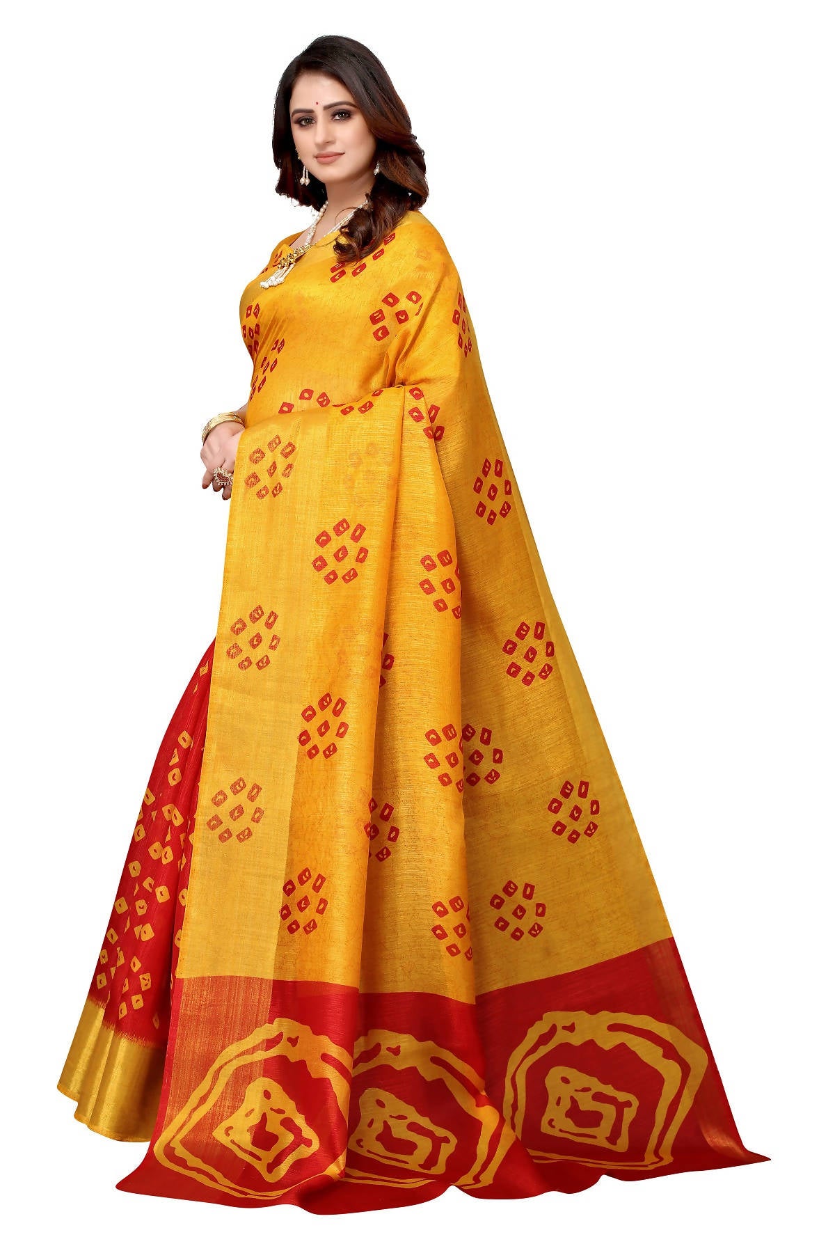 Vamika Ethnic Fire Red Jari Border Linen Saree - Distacart