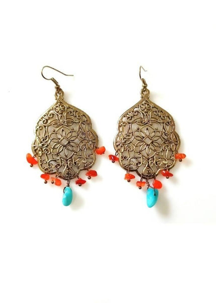 Bling Accessories Antique Brass Finish Brass Floral Design Metal Earrings