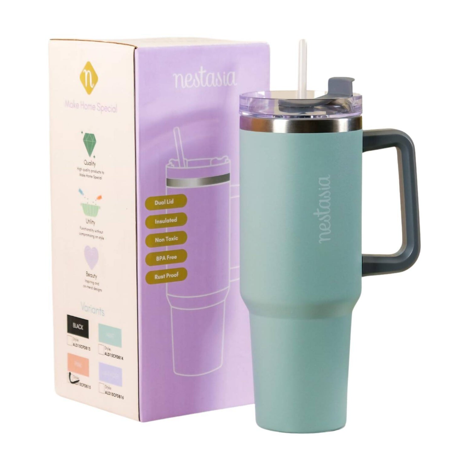 Nestasia Tumbler with Handle Straw & Lid - 1.2L (Green) - Distacart
