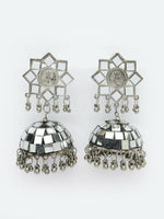 Thumbnail for NVR Women Silver Mirror Oxidised Brass-Plated Jhumka Earrings - Distacart
